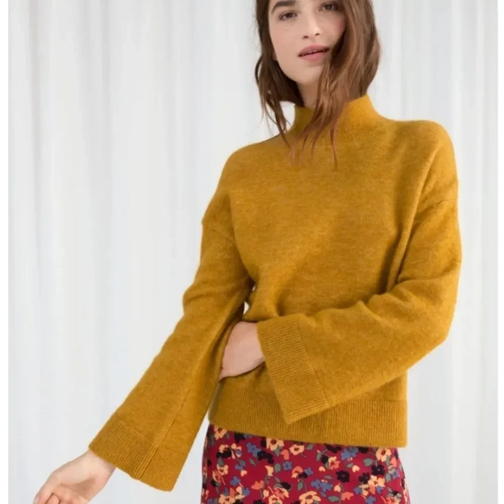 & Other Stories Mock Neck Bell Sleeves Sweater In Mustard Yellow Size XS